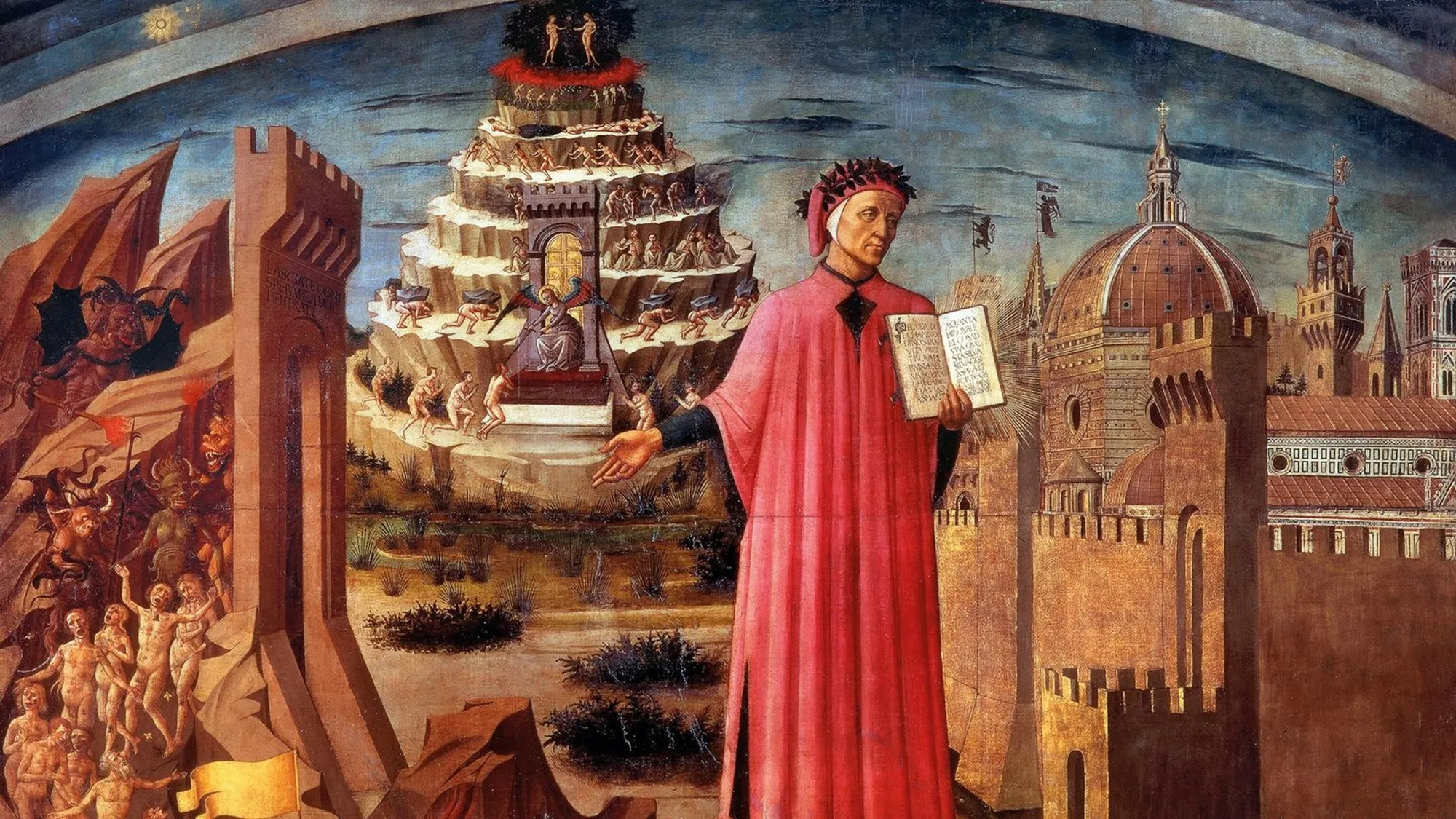 Domenico di Michelino's “La commedia illumina Firenze” on the wall of Florence Cathedral.