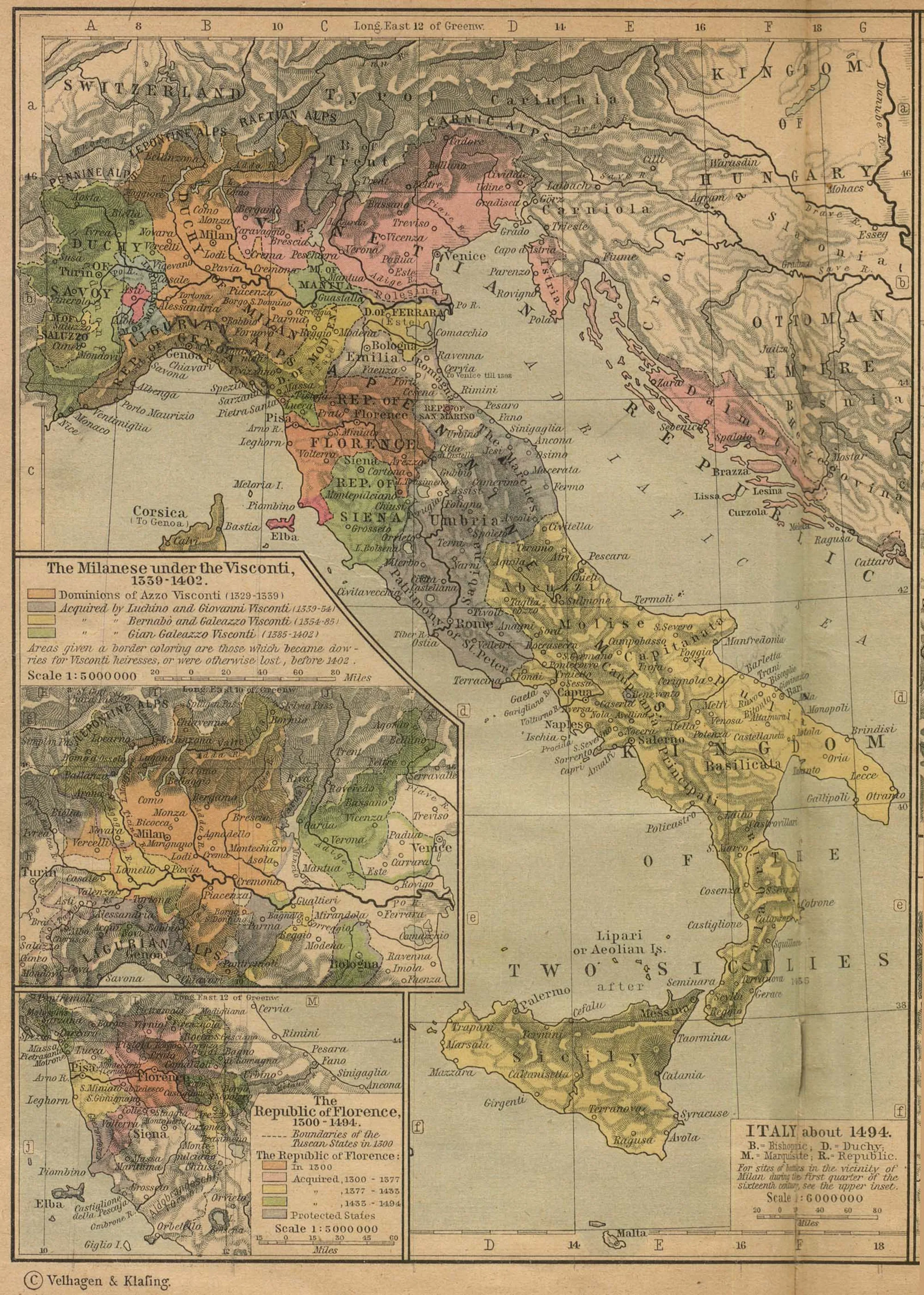 “Italy about 1494,” illustration by William R. Shepherd.