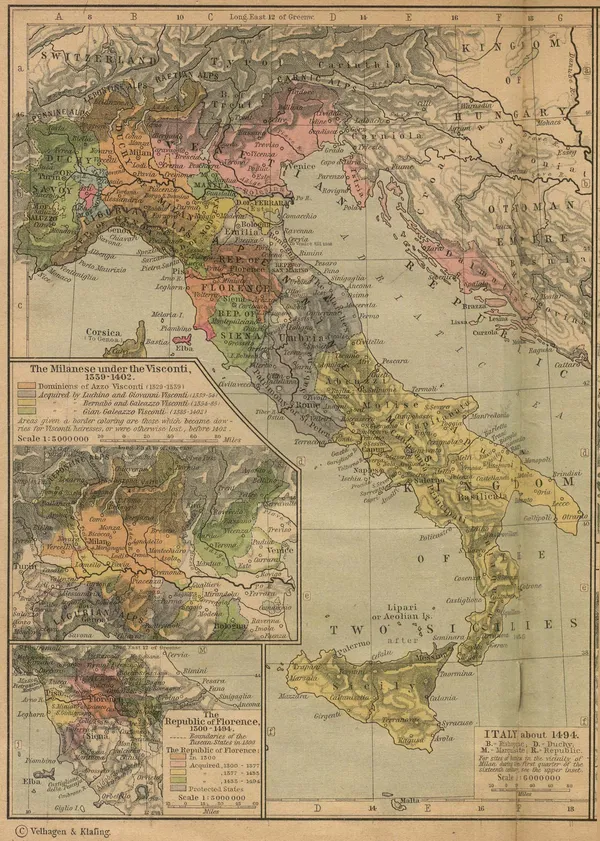 “Italy about 1494,” illustration by William R. Shepherd.