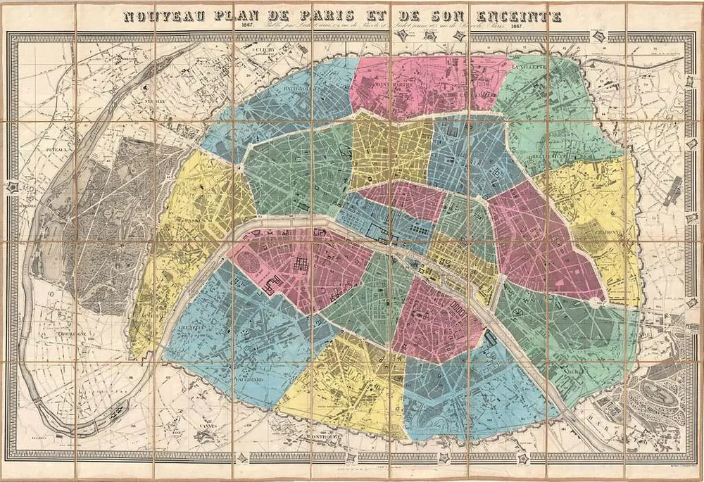 1867 Ledot Pocket Map of Paris, France