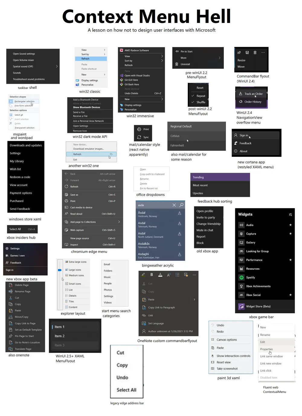 Various Windows context menus.
